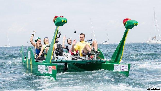 Nico, Natasha, Sholto and Ed test the pedalo round the Isle of Wight