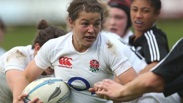 England hooker Emma Croker carries the ball against New Zealand in July 2013