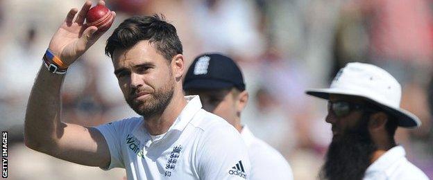 James Anderson celebrates his five-wicket haul