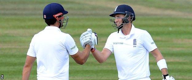 England's Alastair Cook and Joe Root