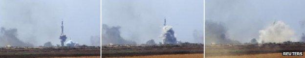 A mosque in the southern Gaza Strip collapses after an explosion, 30 July