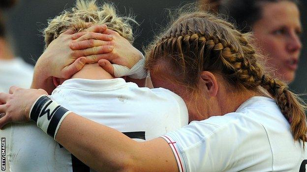 England full-back Danielle Waterman is consoled after their 2010 World Cup final defeat by New Zealand