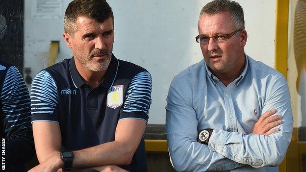 Aston Villa's coaching staff Roy Keane and Paul Lambert