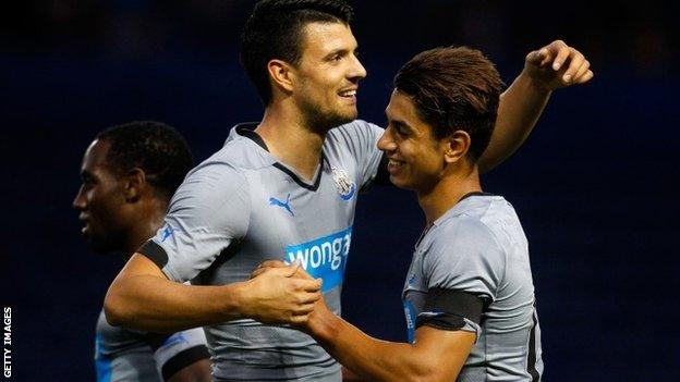 Ayoze Perez celebrates for Newcastle