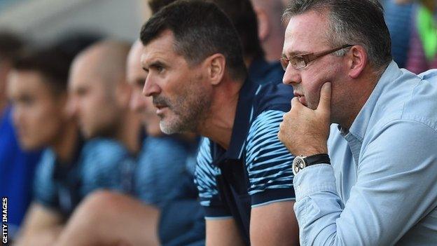 Aston Villa's coaching staff Roy Keane and Paul Lambert