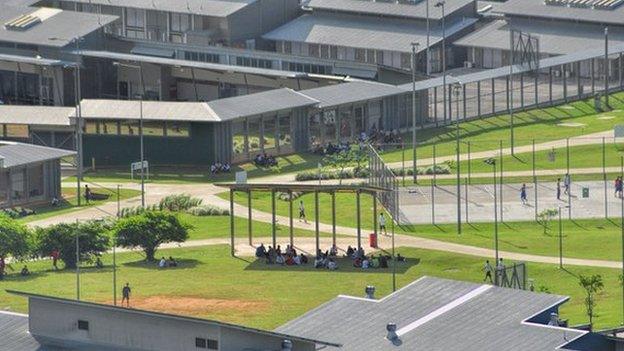 Christmas Island Immigration Detention Centre central open space provides a recreation area for asylum seekers, on 26 July 2013 on Christmas Island.