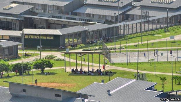 Christmas Island Immigration Detention Centre central open space provides a recreation area for asylum seekers, on 26 July 2013 on Christmas Island.