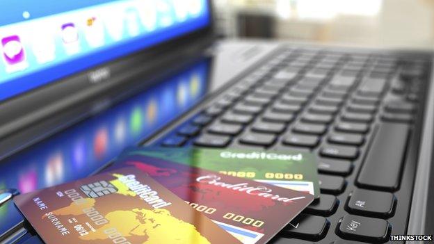 credit cards on laptop