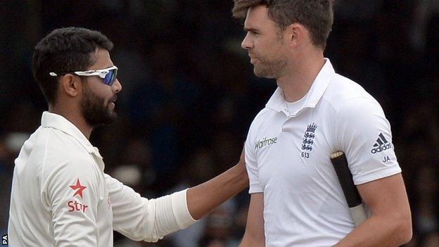 India's Ravindra Jadeja and England's James Anderson