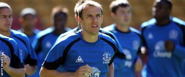 Phil Neville training with his Everton team-mates
