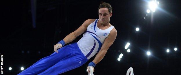 Daniel Keatings of Scotland in action in the pommel horse final