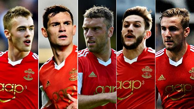 Calum Chambers, Dejan Lovren, Rickie Lambert, Adam Lallana and Luke Shaw