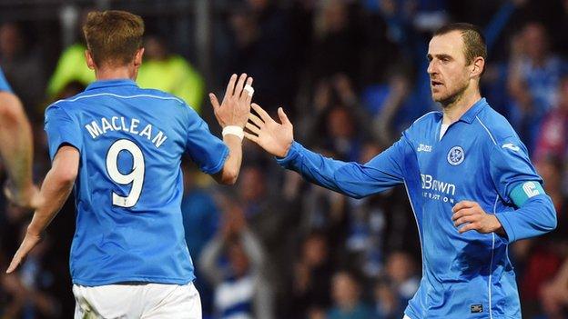 St Johnstone captain Dave Mackay celebrates his goal