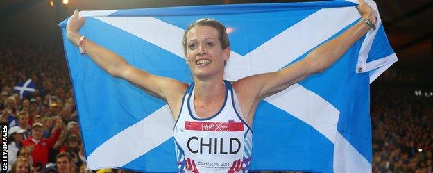 Scotland's Eilidh Child celebrates with a Saltire flag