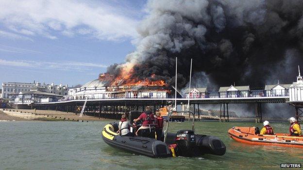 RNLI lifeboat crew tackles flames