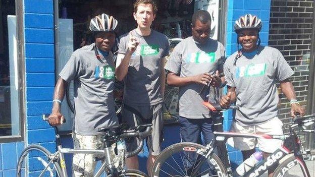 Malawi cyclists with Bilsland Cycles owner Neil Bilsland