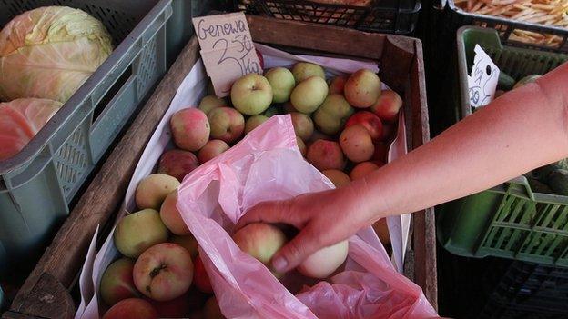 Polish apples at market in Przemysl, 31 Jul 14