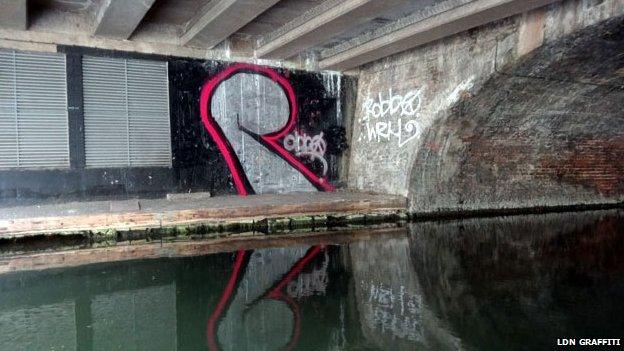 R graffitied on Regent's Canal