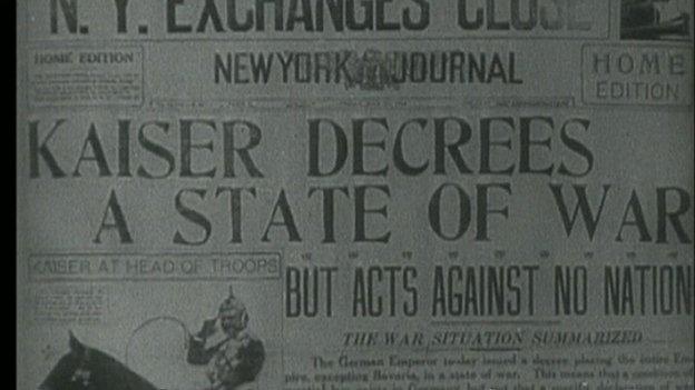 Newspaper headline proclaiming Germany's declaration of war