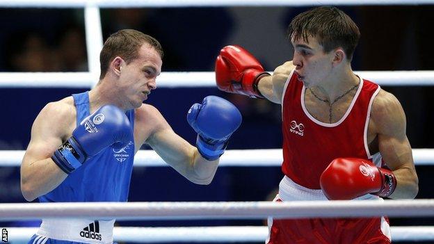 Sean McGoldrick in action against Michael Conlan