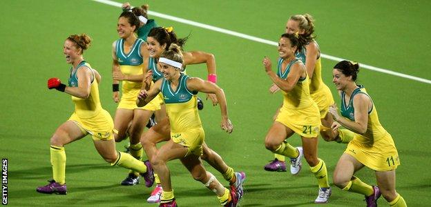 Australia celebrate beating England