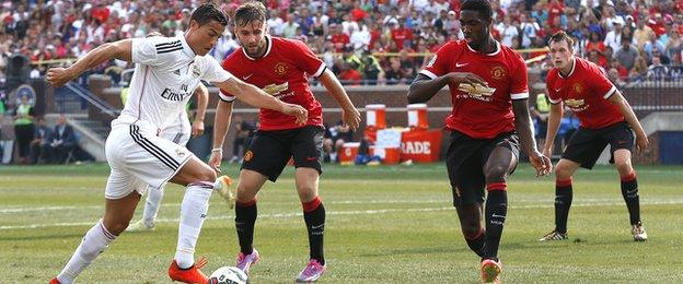 Cristiano Ronaldo in action for Real Madrid against Manchester United