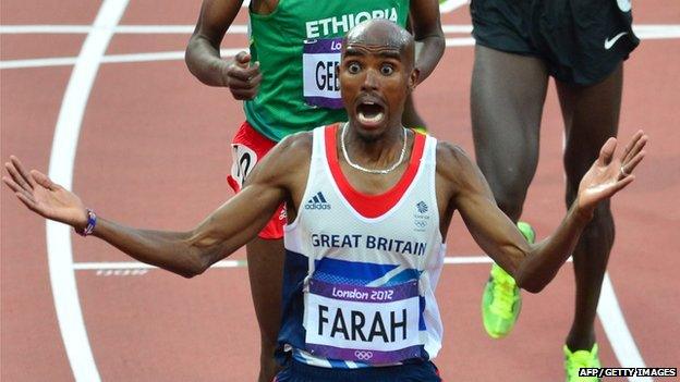 Britain's Mohamed Farah wins the men's 5,000m final at the athletics event of the London 2012 Olympic Games
