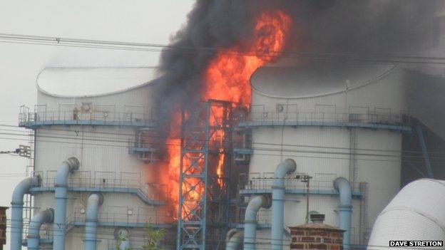 Flames coming from Ferrybridge C power station