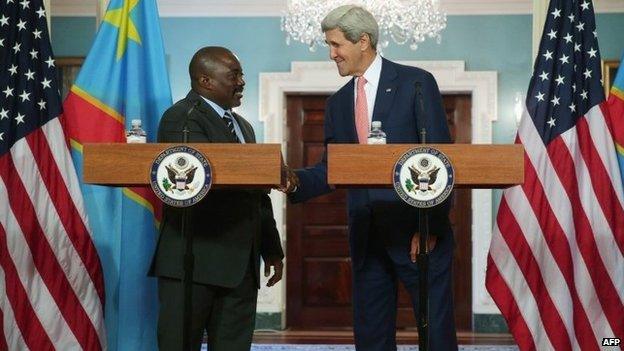 President of the Democratic Republic of Congo Joseph Kabila and US Secretary of State John Kerry