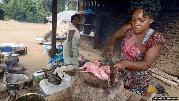 Woman preparing meat