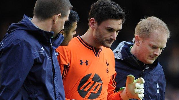 Tottenham goalkeeper Hugo Lloris (right) suffered a head injury against Everton but carried on playing