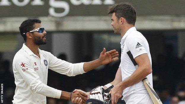 India all-rounder Ravindra Jadeja (left) and England bowler James Anderson