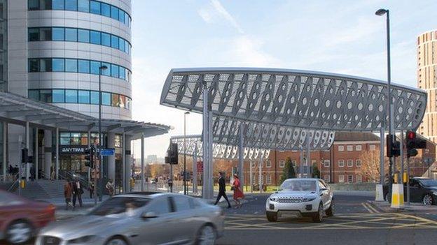 Artists' impression of the screens to block high winds around Bridgewater Place