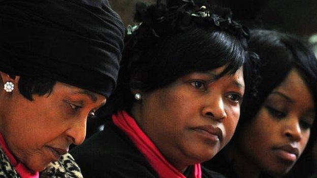 Winnie Madikizela-Mandela (L), Zinzi Mandela and Zoleka Mandela in Johannesburg on 17 June 2010