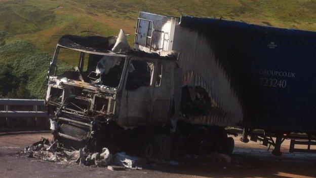 lorry on fire on A9