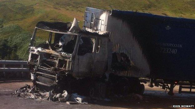 lorry on fire on A9