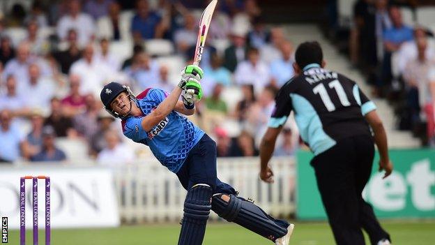 Kent"s Sam Billings hits a six during his innings