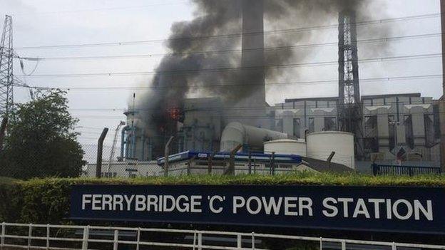 The fire at Ferrybridge C power station in West Yorkshire