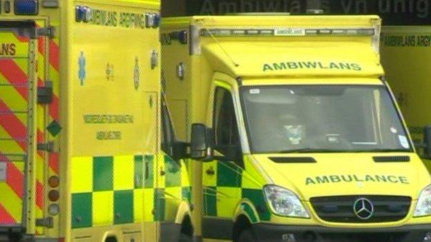 Ambulances waiting outside a hospital