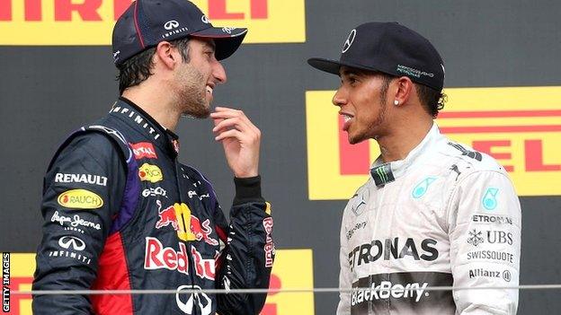 Daniel Ricciardo and Lewis Hamilton