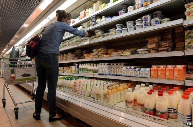 A shopper in a Moscow supermarket, 5 August 2013