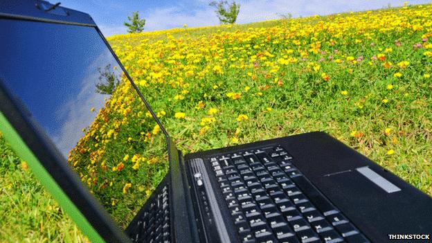 Laptop in a field