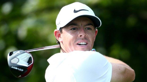 Rory McIlroy hits a drive in practice ahead of the US PGA Championship