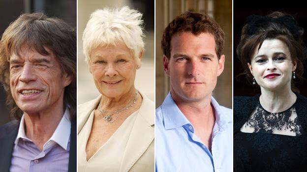 Sir Mick Jagger, Dame Judi Dench, Dan Snow, Helena Bonham Carter