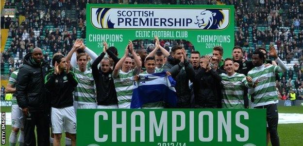 Celtic celebrate winning the title last season