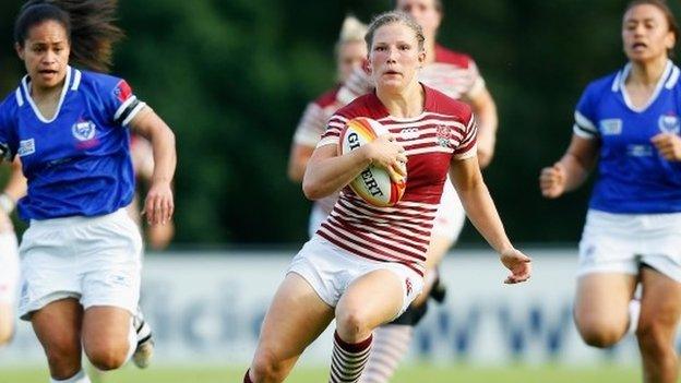 England's Lydia Thompson in action against Samoa