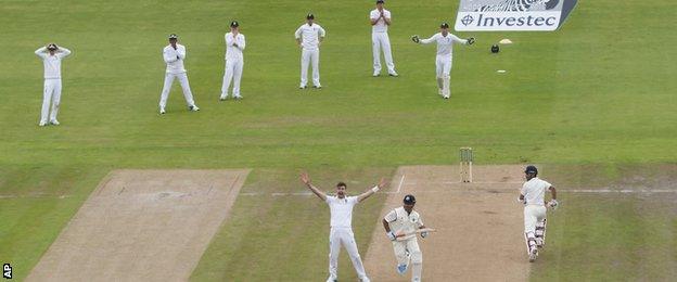 England's James Anderson celebrates a wicket