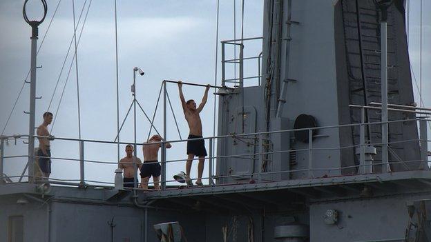 Sailors exercising