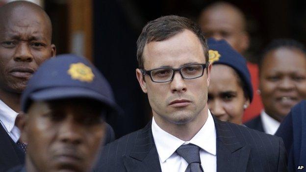 Oscar Pistorius leaves the high court in Pretoria, South Africa - Thursday 7 August 2014