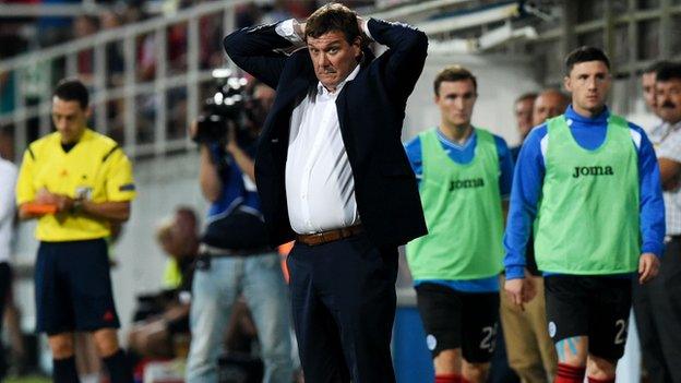 St Johnstone manager Tommy Wright looks on from the dugout.